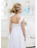 One Shoulder White Lace Chiffon Long Flower Girl Dress